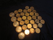 Разные монеты: юбилейные десятки,  двадцать пять,  пять,  два,   др. стран